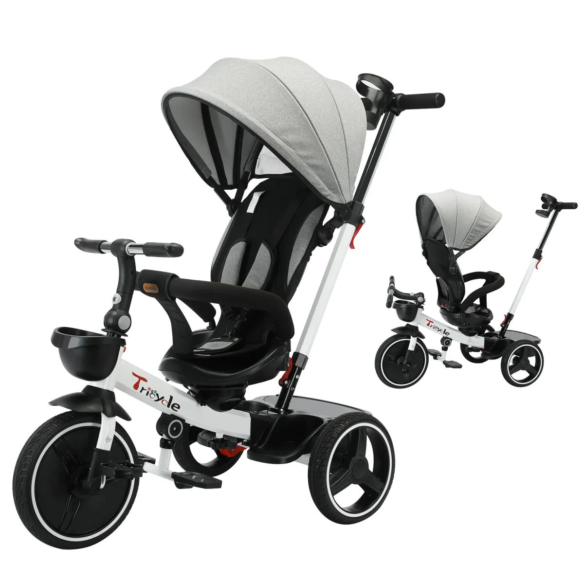 5-in-1 Kinderwagen Driewieler – Verstelbare Luifel, Duwstang en Veiligheidsharnas voor 1–5 Jaar