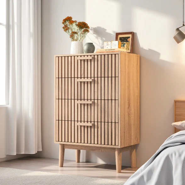 Houten Ladekast met 4 Lades – Opbergkast & Dressoir 60x34x91 cm - Afbeelding 4