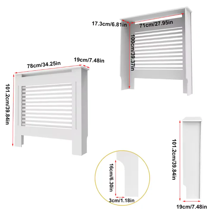 Witte Radiatorombouw met Horizontale Lamellen – MDF Kast & Plank - Afbeelding 2