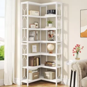 7-Laags Industriële Hoekboekenkast – Houten & Metalen Opbergrek, Modern en Functioneel