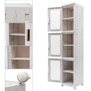 3-Laags Opbergkast met Afneembare Boxen – Stapelbaar & Transparant, Vrijstaand Ontwerp 24.5×28.5×126 cm