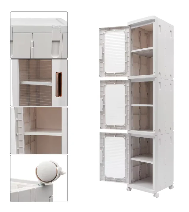 3-Laags Opbergkast met Afneembare Boxen – Stapelbaar & Transparant, Vrijstaand Ontwerp 24.5×28.5×126 cm - Afbeelding 2