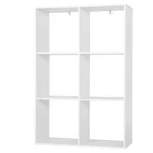 Witte Boekenkast met 6 Vakken – Staand Opbergrek 3 Niveaus 71x29x106 cm