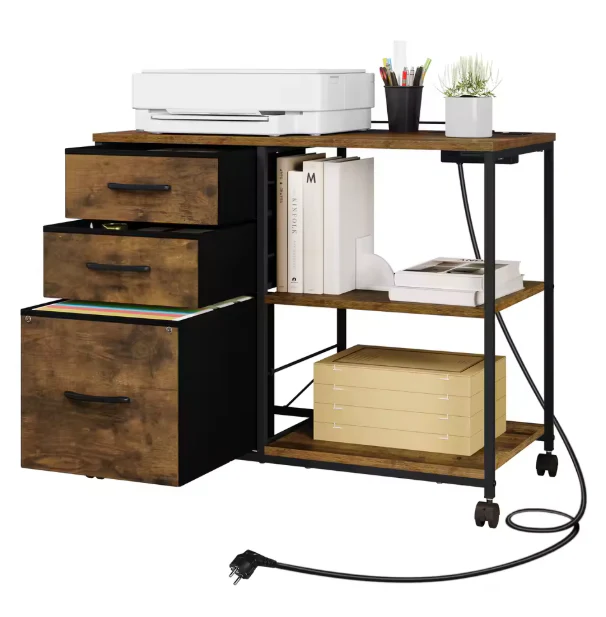 Archiefkast op Wielen met USB-Laadstation – 80 cm Vintage Bruin - Afbeelding 8