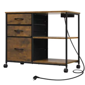 Archiefkast op Wielen met USB-Laadstation – 80 cm Vintage Bruin