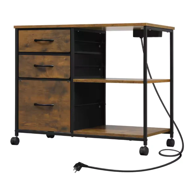 Archiefkast op Wielen met USB-Laadstation – 80 cm Vintage Bruin - Afbeelding 2