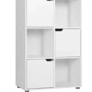 Houten Boekenkast met 6 Vakken en Deuren – 59,7x29,7x91 cm
