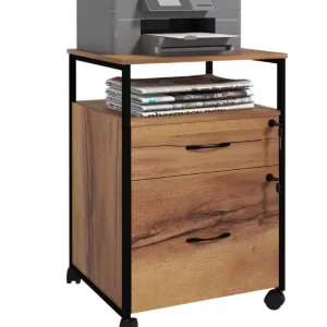 Industrieel Ladeblok op Wielen met Slot – 44×40×66,5 cm, Bruin