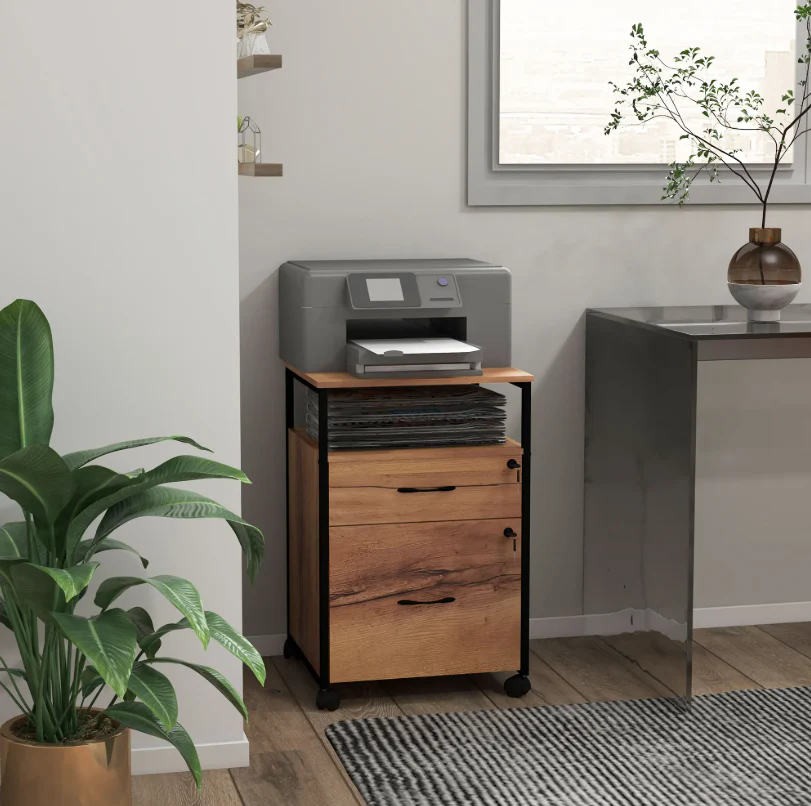Industrieel Ladeblok op Wielen met Slot – 44×40×66,5 cm, Bruin - Afbeelding 7
