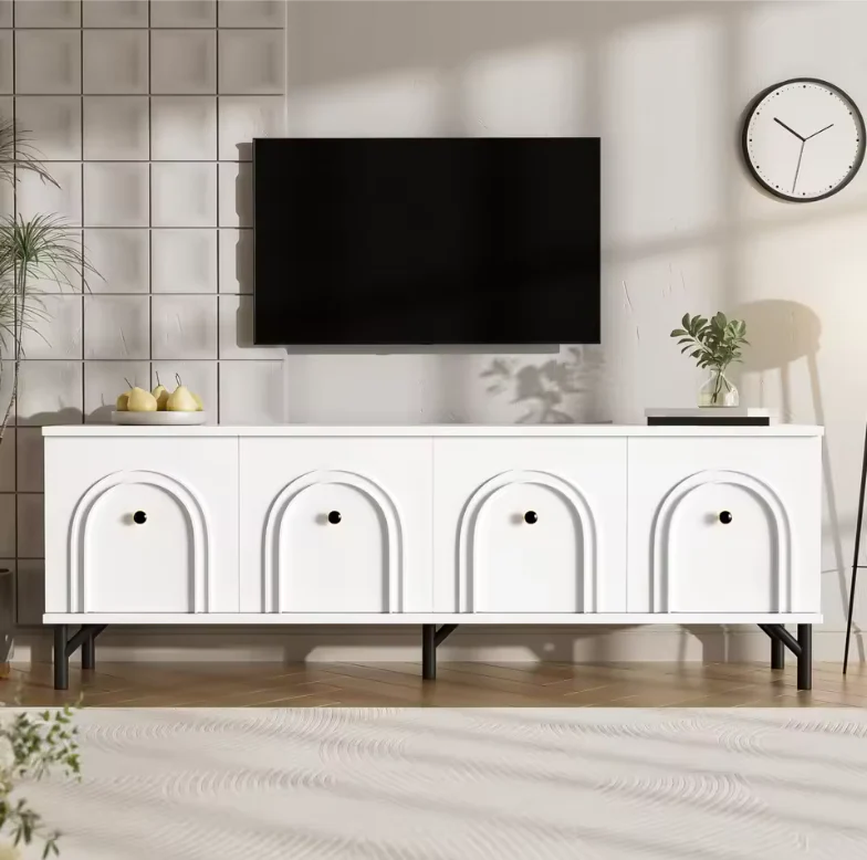 TV-Meubel 160 cm – Wit Lowboard met Deuren en Opbergruimte - Afbeelding 2