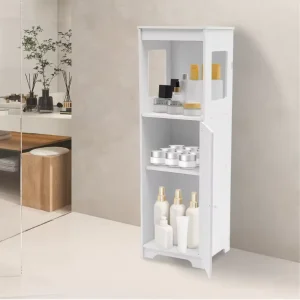 Badkamerkast met Deur – PVC Opbergmeubel 28×25×90 cm