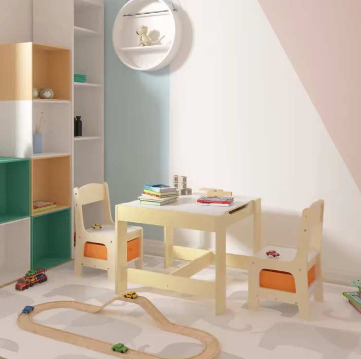 Houten Kindertafel met 2 Stoelen en Opbergruimte – Speel- en Studietafel - Afbeelding 4