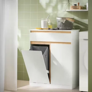 Badkamerkast met Wasmand en Lade – Praktische Was- en Opbergkast met Kantelsysteem