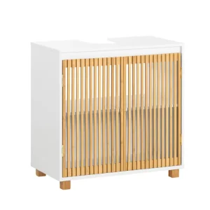 Wastafel Onderkast Badkamer met Bamboe Deuren – 60×60×33 cm