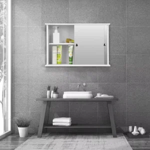 Badkamer Spiegelkast met 2 Spiegeldeuren – Compacte Wandkast met Opbergruimte