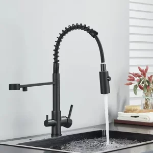 Keukenkraan met Gescheiden Hendels voor Warm, Koud en Gezuiverd Water – Messing Mengkraan voor Drinkwater, Opbouwmodel