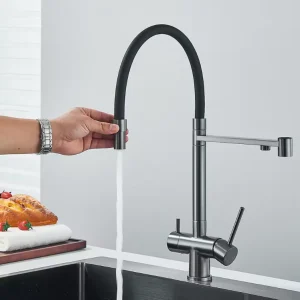 Keukenkraan met Waterfilter en Uittrekbare Slang – Dubbelhendel Mengkraan 360° Draaibaar
