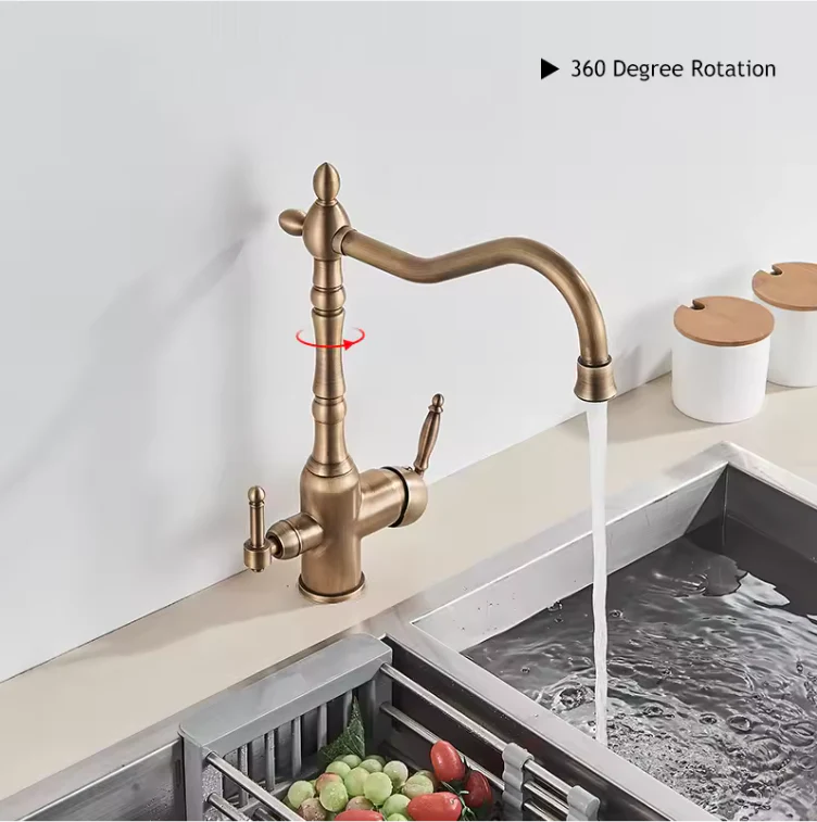 Keukenkraan met Drinkwaterfunctie – Dubbelhendel Mengkraan 360° Draaibaar - Afbeelding 2