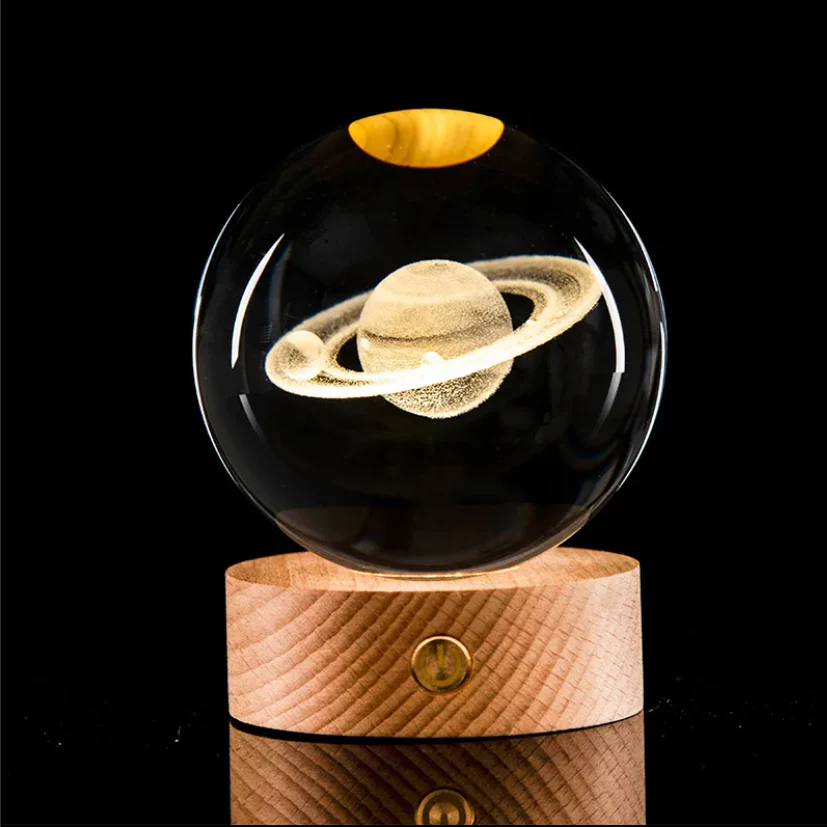 3D Kristallen Bol Decoratie met Zonnestelsel en Astronaut – LED Sfeerlicht - Afbeelding 9