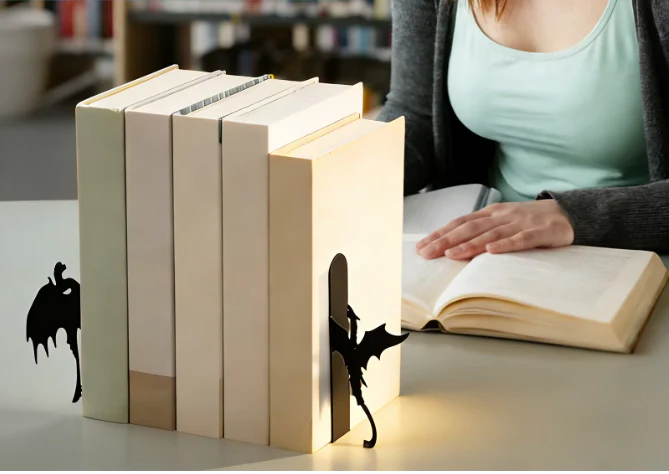 2-delige Metalen Boekensteunen – Draak/Kat Design Boekhouder voor Boekenkast en Bureau - Afbeelding 4