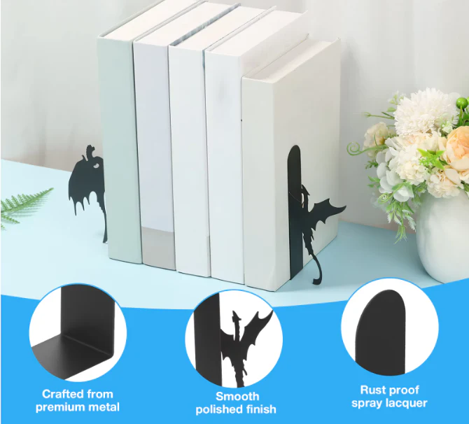 2-delige Metalen Boekensteunen – Draak/Kat Design Boekhouder voor Boekenkast en Bureau - Afbeelding 5