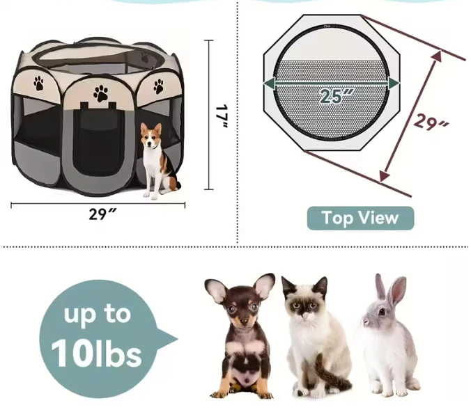 Opvouwbare Huisdierbox voor Honden en Katten – Draagbare Speelren van Oxford Stof - Afbeelding 3