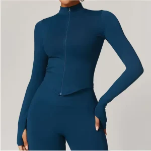 Dames Sport Crop Top met Rits – Lange Mouwen Fitness Shirt voor Yoga en Running