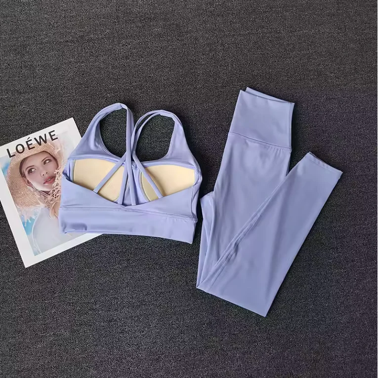 Dames Naadloze Sportset 2-Delig Crop Top en Legging Fitness - Afbeelding 7