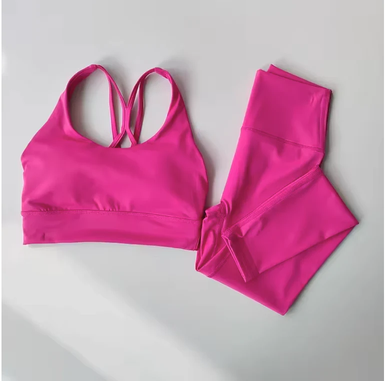 Dames Naadloze Sportset 2-Delig Crop Top en Legging Fitness - Afbeelding 8