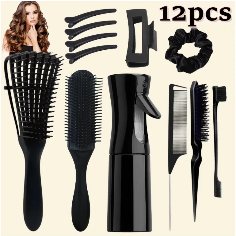 12-delige Haarverzorgingsset – Ontklitborstels, Sprayfles 200 ml, Kam en Hoofdhuid Massageborstel - Afbeelding 5