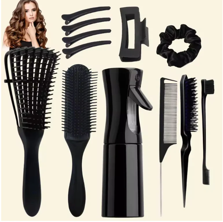 12-delige Haarverzorgingsset – Ontklitborstels, Sprayfles 200 ml, Kam en Hoofdhuid Massageborstel - Afbeelding 2