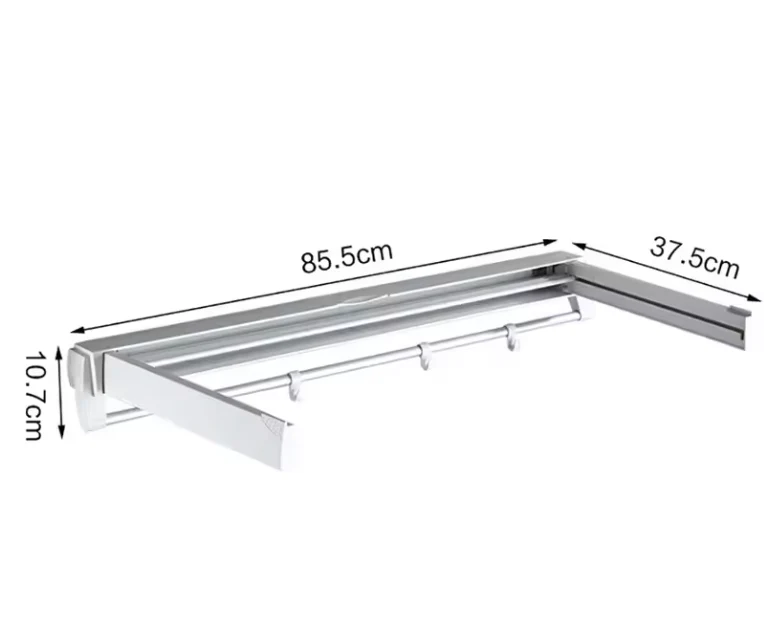 Wand Droogrek Opvouwbaar – 7 Stangen met Haken en Handdoekrek - Afbeelding 3