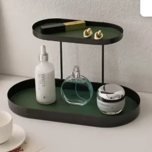 Dubbellaags Parfum & Cosmetica Organizer – Roestvrij Stalen Opbergplank voor Woonkamer, Slaapkamer of Badkamer