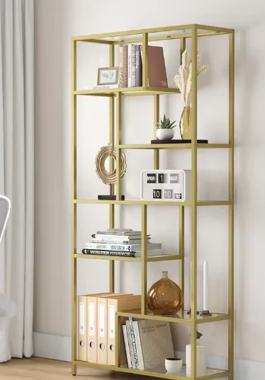 6-laagse Boekenplank met Geharde Glazen Planken – Stabiel Stalen Frame, Ruime Opberg- en Displaykast - Afbeelding 2