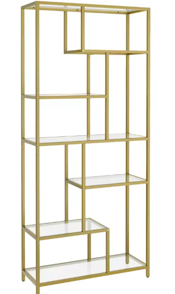 6-laagse Boekenplank met Geharde Glazen Planken – Stabiel Stalen Frame, Ruime Opberg- en Displaykast - Afbeelding 3