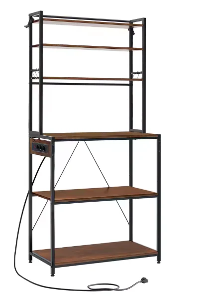 6-laags Keukenopbergrek met Stopcontact – Staande Plank voor Magnetron en Organizer - Afbeelding 4