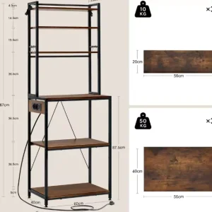 6-laags Keukenopbergrek met Stopcontact – Staande Plank voor Magnetron en Organizer