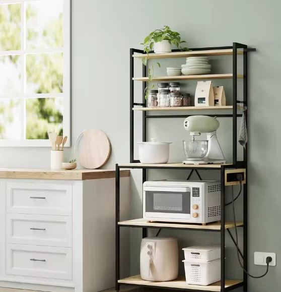6-laags Keukenopbergrek met Stopcontact – Staande Plank voor Magnetron en Organizer - Afbeelding 8