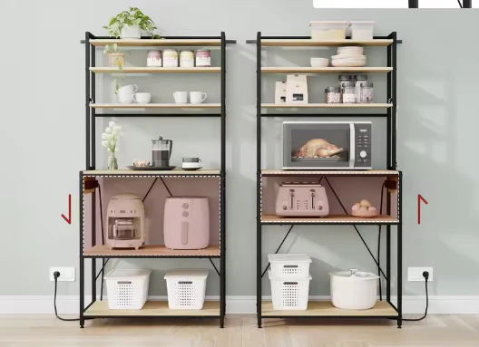6-laags Keukenopbergrek met Stopcontact – Staande Plank voor Magnetron en Organizer - Afbeelding 9