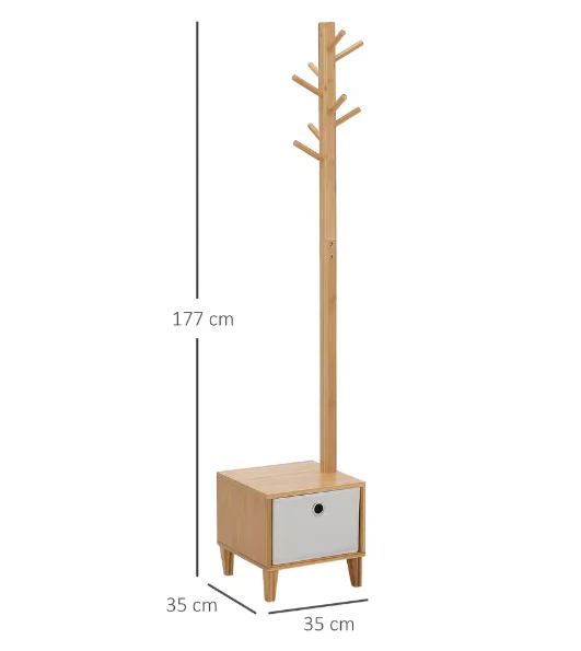 Bamboe Kapstok met Bank, Lade en 8 Haken – Compact en Functioneel - Afbeelding 3