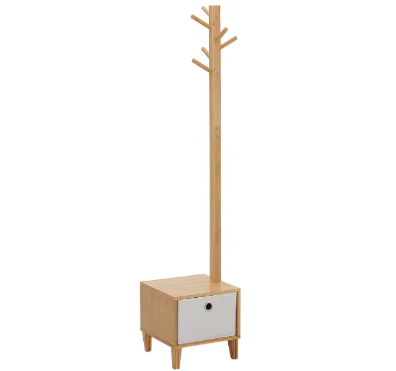Bamboe Kapstok met Bank, Lade en 8 Haken – Compact en Functioneel - Afbeelding 2