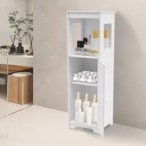 Witte Badkamer Opbergkast van PVC – Smal Kastmeubel met Planken 28×25×90 cm