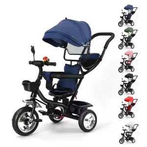 Driewieler met Duwstang en Draaibare Zitting – Met Luifel, Mand en Bekerhouder (9 maanden tot 25 kg)