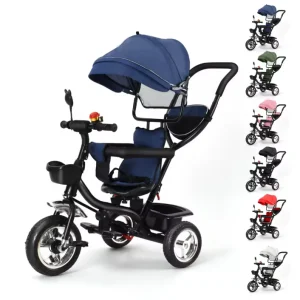 Driewieler met Duwstang en Draaibare Zitting – Met Luifel en Accessoires, Tot 25 kg