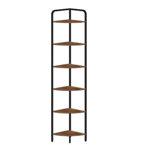 Hoekboekenkast met 6 Planken en Metalen Frame – Staande Hoekplank voor Woonkamer en Kantoor