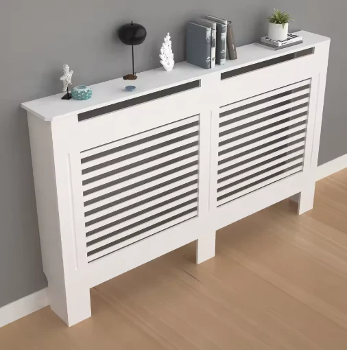 Hoge Houten Radiatorafdekking met Horizontale Latten – Moderne Witte Ombouw - Afbeelding 8