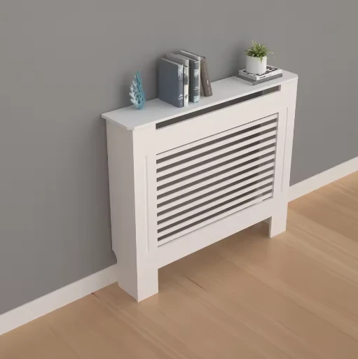 Hoge Houten Radiatorafdekking met Horizontale Latten – Moderne Witte Ombouw - Afbeelding 2