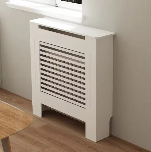 Hoge Houten Radiatorafdekking met Horizontale Latten – Moderne Witte Ombouw - Afbeelding 7