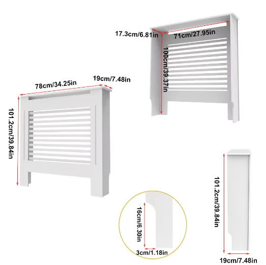 Hoge Houten Radiatorafdekking met Horizontale Latten – Moderne Witte Ombouw - Afbeelding 3