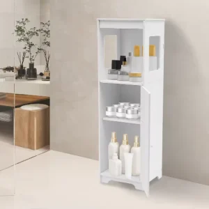 Badkamer Opbergkast met Deur en Planken – PVC Organizer 28 × 25 × 90 cm